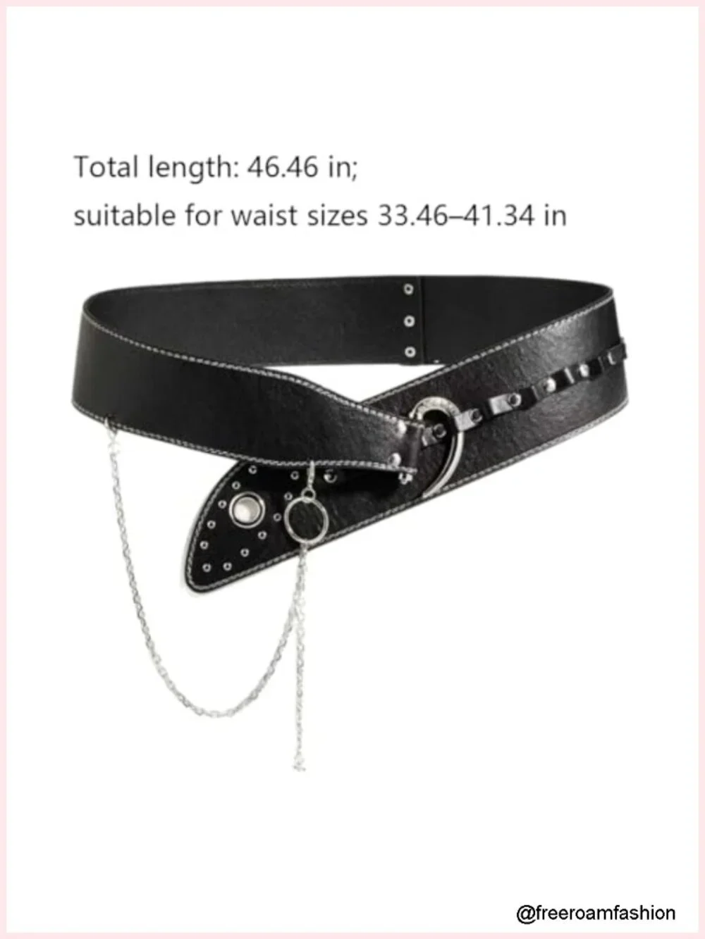 Wide PU Leather Belt with Rhinestone Studs and Interlocking Buckle